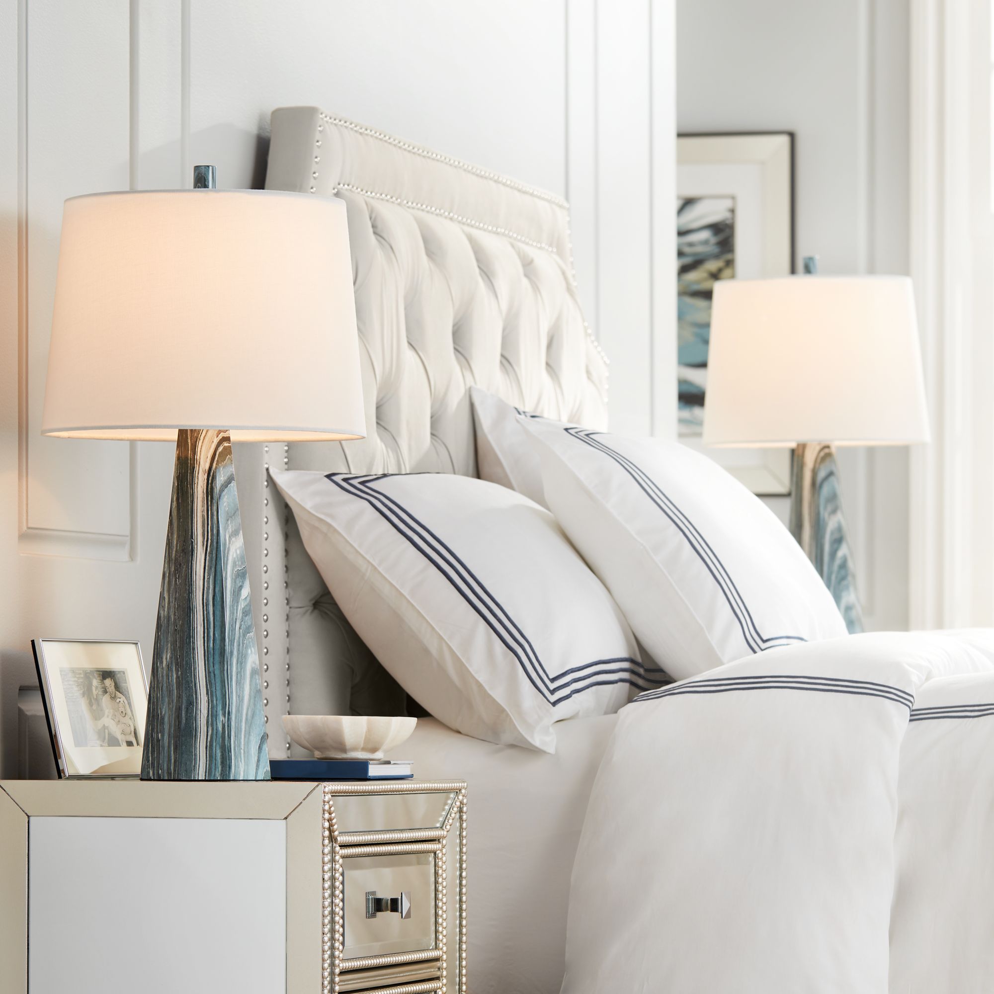 Image Possini Euro Bluestone 26 1/2" Faux Marble Modern Table Lamps Set of 2