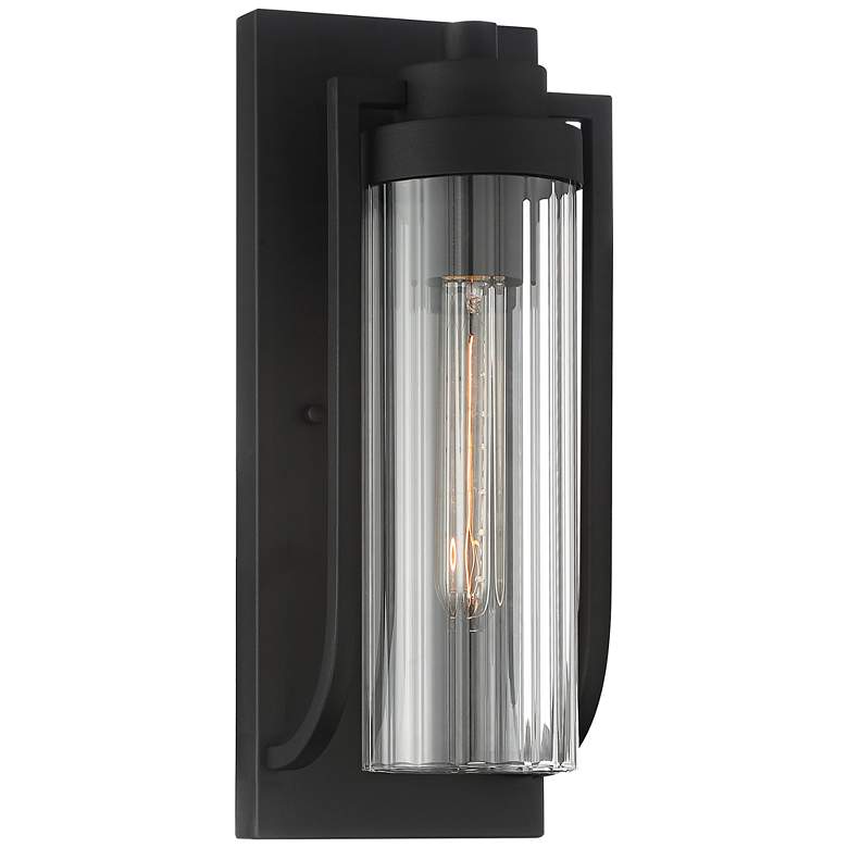 Image 1 Possini Euro Bogata 15 1/2 inch High Black and Ribbed Glass Wall Sconce