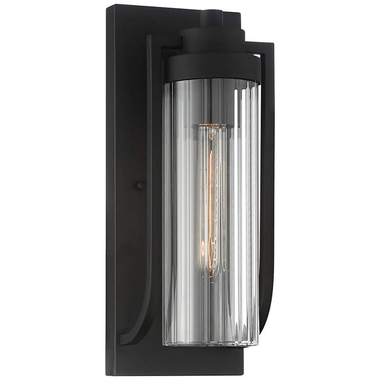 Image 2 Possini Euro Bogata 15 1/2" High Black and Ribbed Glass Wall Sconce