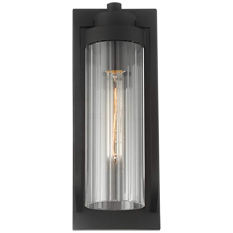 Image 4 Possini Euro Bogata 15 1/2" High Black and Ribbed Glass Wall Sconce more views