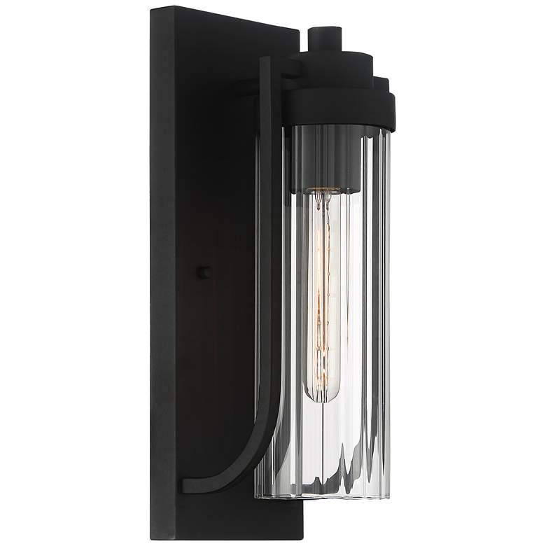 Image 5 Possini Euro Bogata 15 1/2" High Black and Ribbed Glass Wall Sconce more views