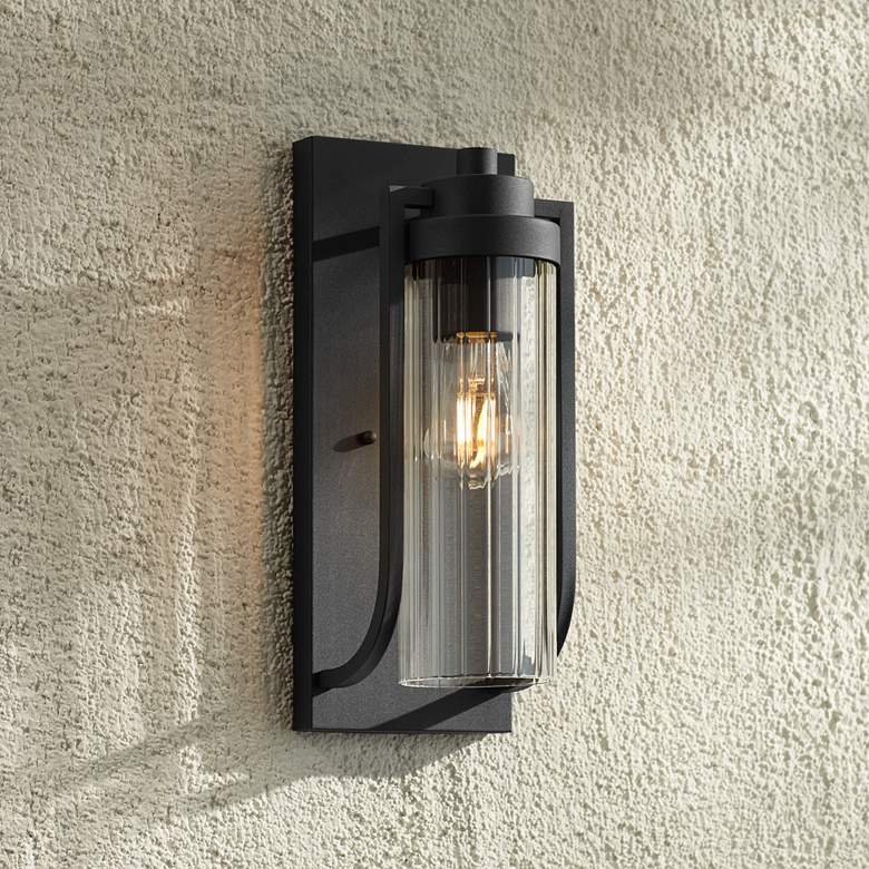 Image 7 Possini Euro Bogata 15 1/2 inch High Ribbed Glass Outdoor Wall Light more views
