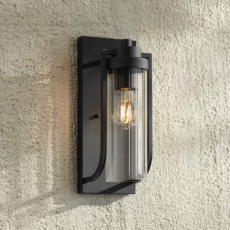 Image 7 Possini Euro Bogata 15 1/2" High Ribbed Glass Outdoor Wall Light more views