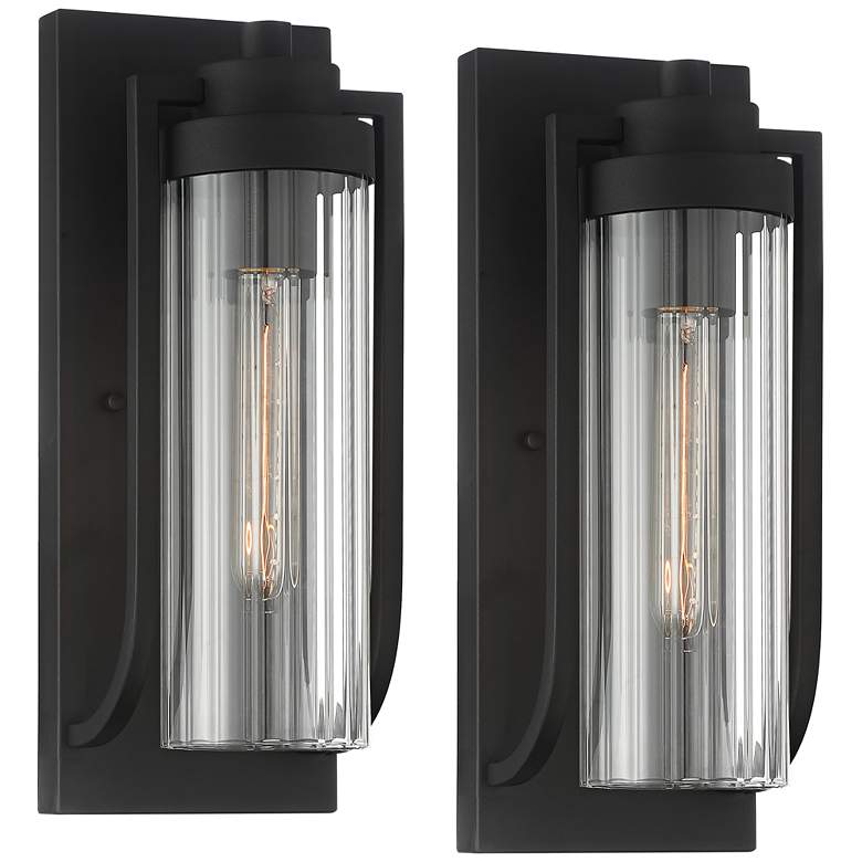 Image 1 Possini Euro Bogata 15 1/2 inch Ribbed Glass Outdoor Wall Lights Set of 2