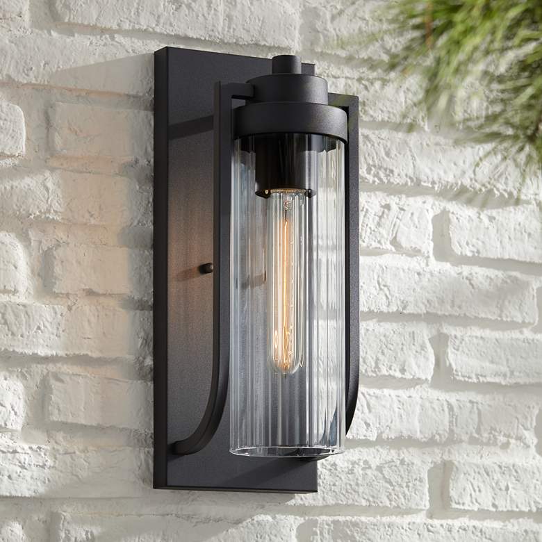 Image 7 Possini Euro Bogata 15 1/2" Ribbed Glass Outdoor Wall Lights Set of 2 more views