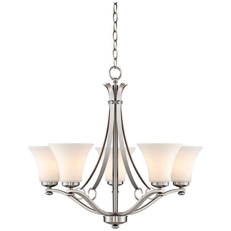 Image 2 Possini Euro Bollyn 26 1/2 inch Nickel and White Glass 5-Light Chandelier
