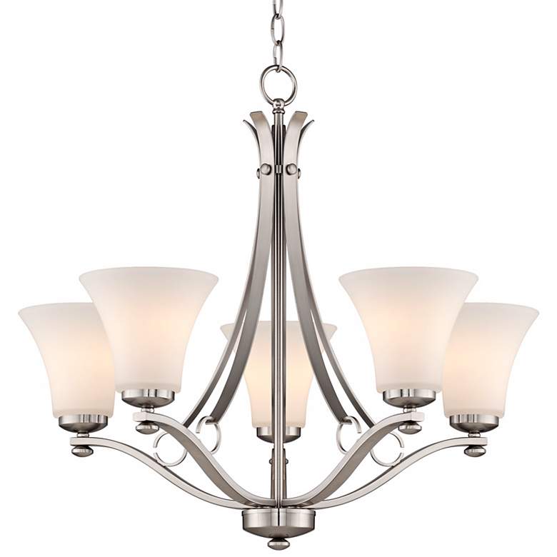 Image 3 Possini Euro Bollyn 26 1/2 inch Nickel and White Glass 5-Light Chandelier more views