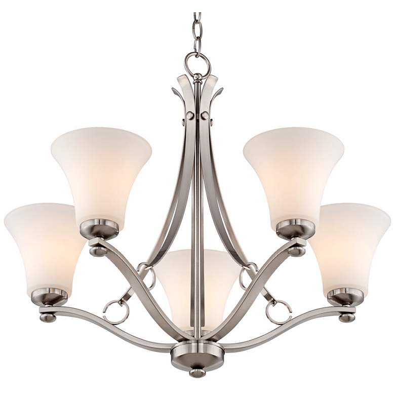 Image 5 Possini Euro Bollyn 26 1/2 inch Nickel and White Glass 5-Light Chandelier more views