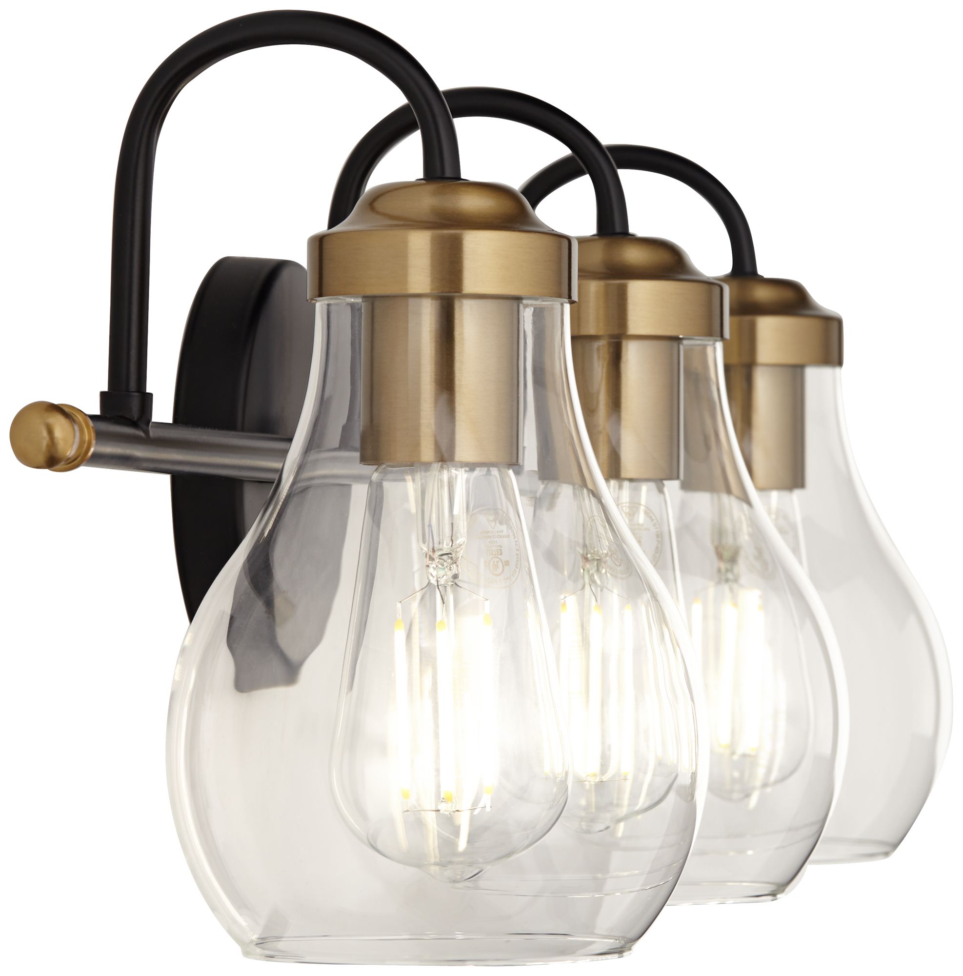 Image 7 Possini Euro Brade 22 3/4"W Black and Brass 3-Light Bath Light more views