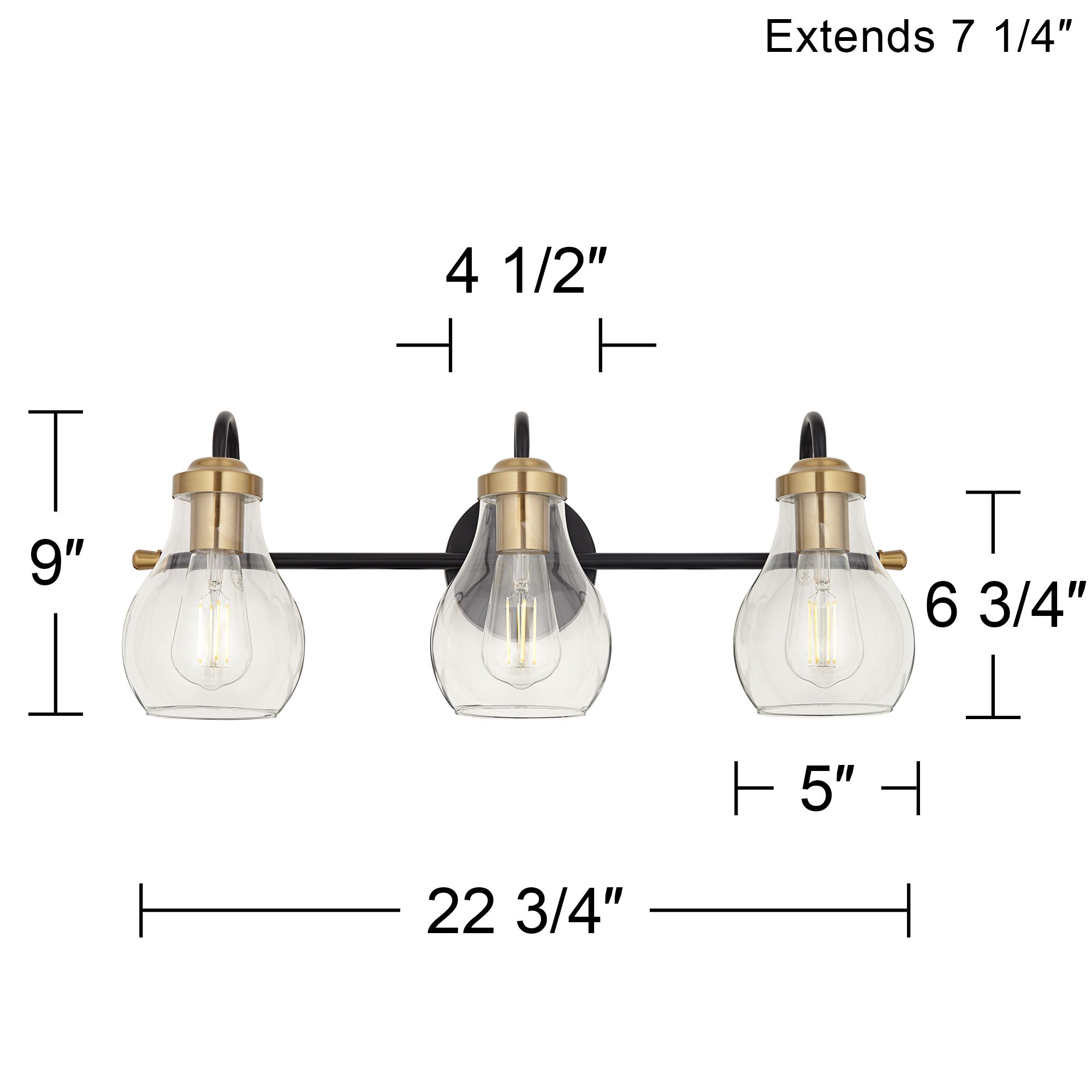 Possini Euro Brade 22 3/4"W Black and Gold 3-Light Bath Light
