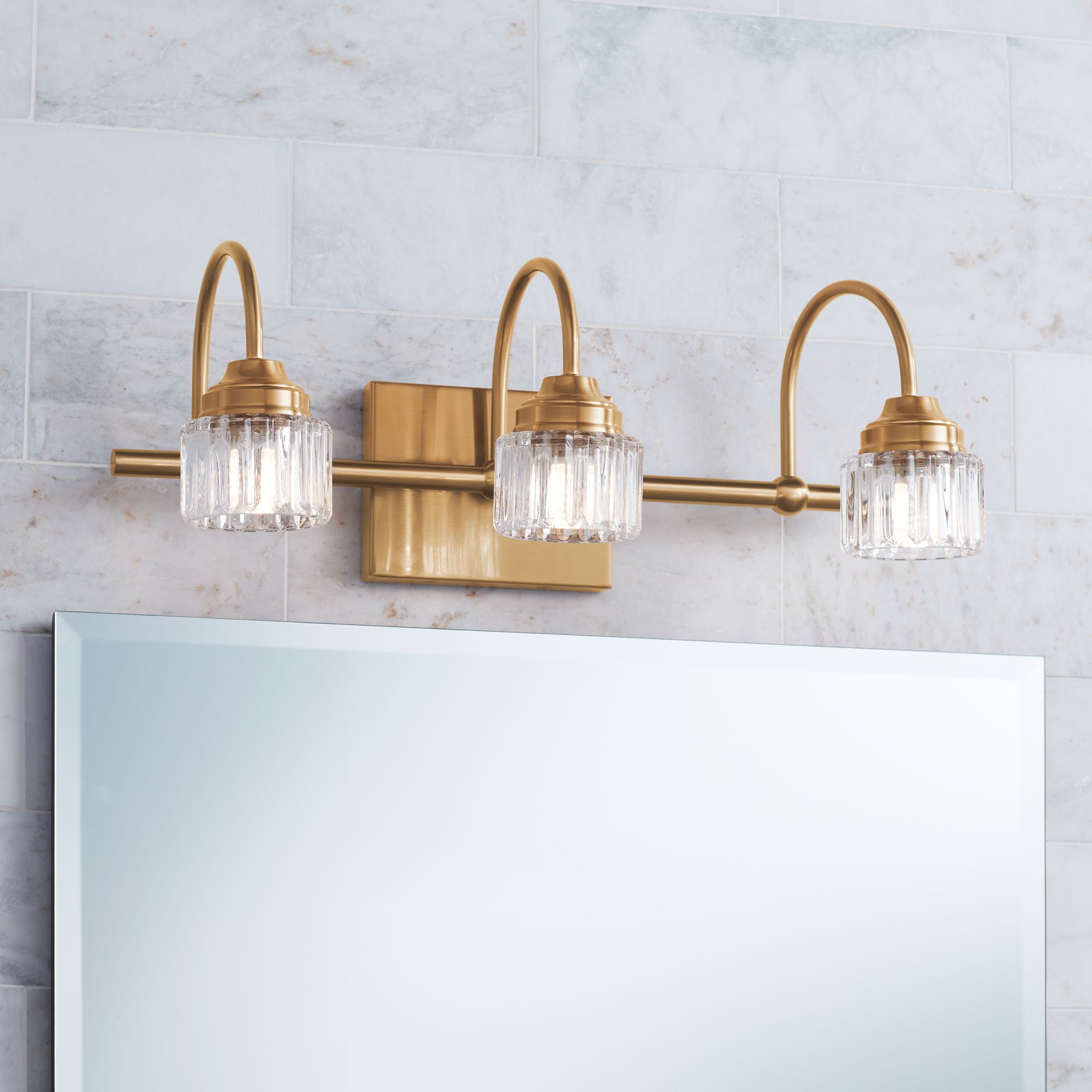 Image Possini Euro Braden 18" Wide Warm Brass 3-Light LED Bath Light