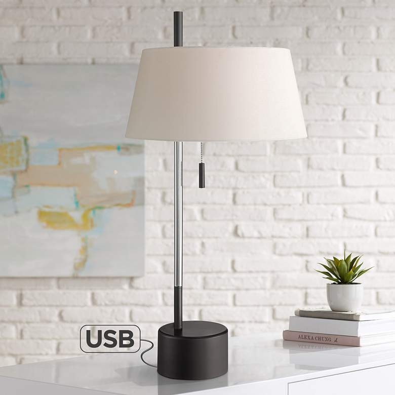 Image 1 Possini Euro Braden Polished Nickel Desk Lamp with USB Port