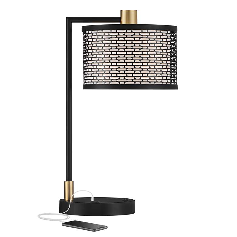 Possini Euro Bramble Black and Warm Gold Desk Lamp with Dual USB Ports