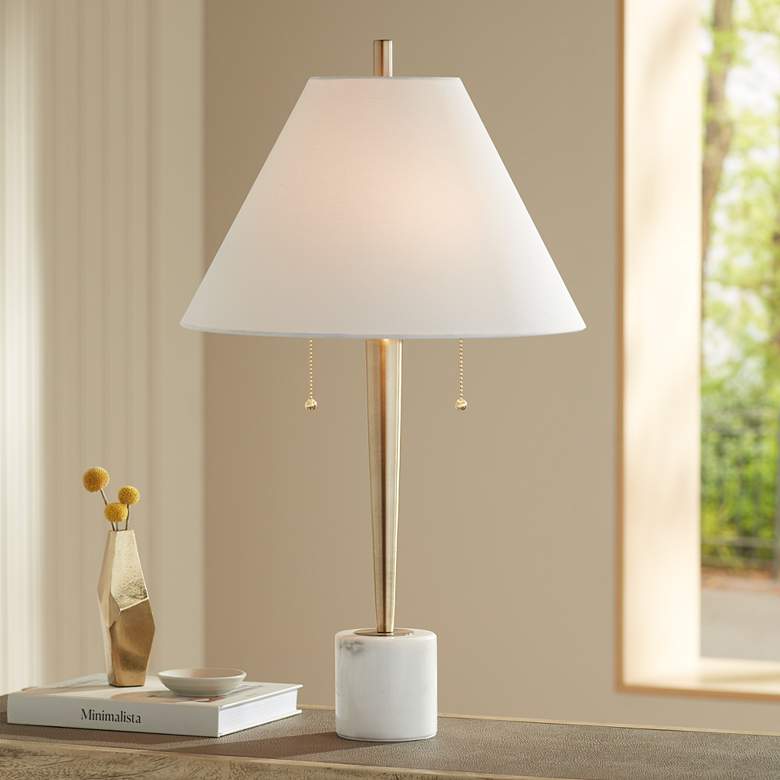 Image 2 Possini Euro Brandi 27 1/2" High Marble and Brass Modern Table Lamp