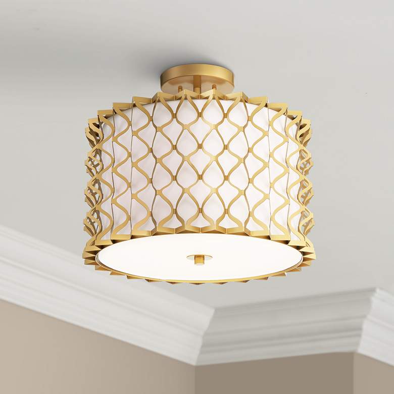Image 1 Possini Euro Brant 18 inch Wide Textured Gold Ceiling Light