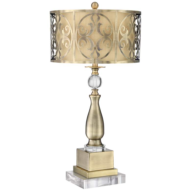 Image 1 Possini Euro Brass Double Shade Candlestick Table Lamp with Square Riser