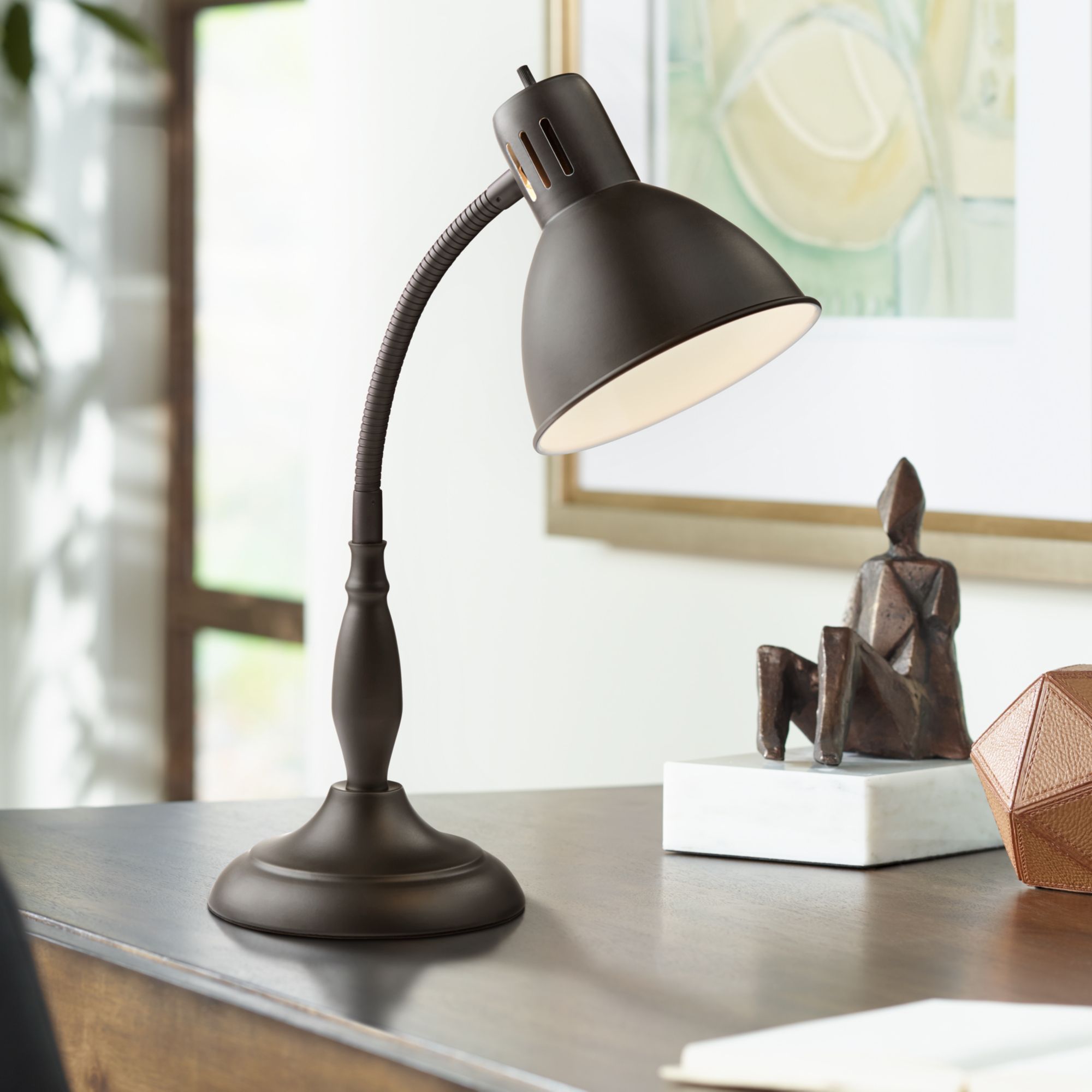 Image 7 Possini Euro Breck 17" Dark Bronze Gooseneck Arm Desk Lamps Set of 2 more views