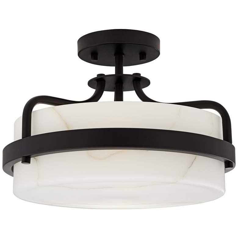 Image 2 Possini Euro Bregman 13"W Black Ceiling Light w/ Stone Glass