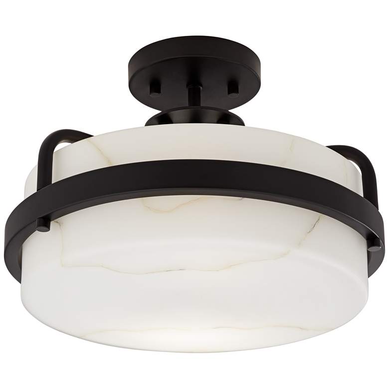 Image 5 Possini Euro Bregman 13"W Black Ceiling Light w/ Stone Glass more views