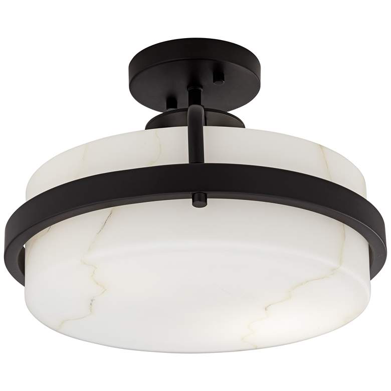 Image 6 Possini Euro Bregman 13"W Black Ceiling Light w/ Stone Glass more views