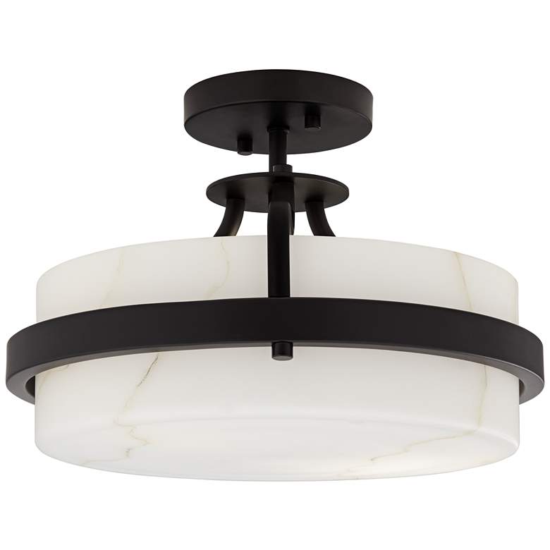 Image 7 Possini Euro Bregman 13"W Black Ceiling Light w/ Stone Glass more views