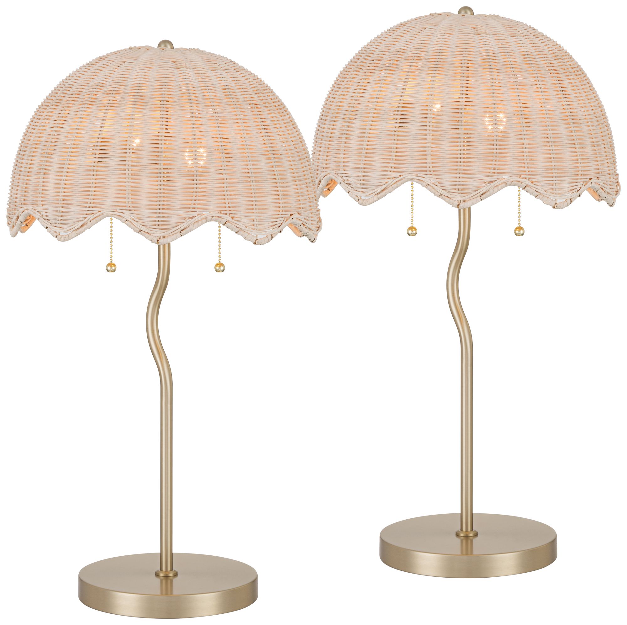 Image 2 Possini Euro Brella 24 1/4"H Gold Rattan 2-Light Lamp Set with Dimmer