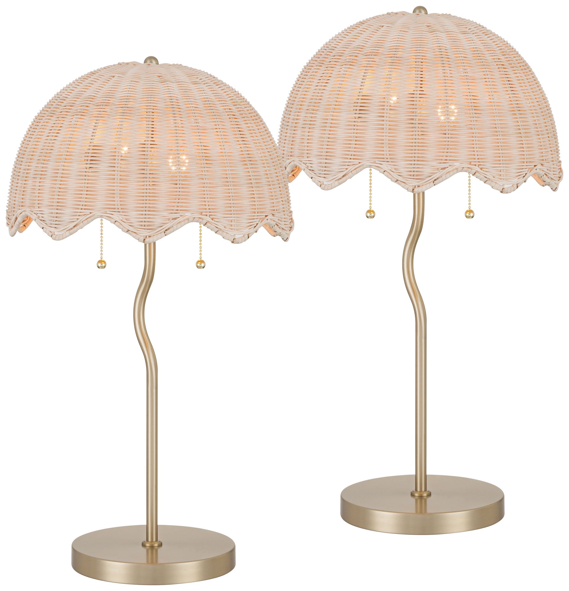 Image 2 Possini Euro Brella 24 1/4"H Gold Rattan 2-Light Lamp Set with Dimmer