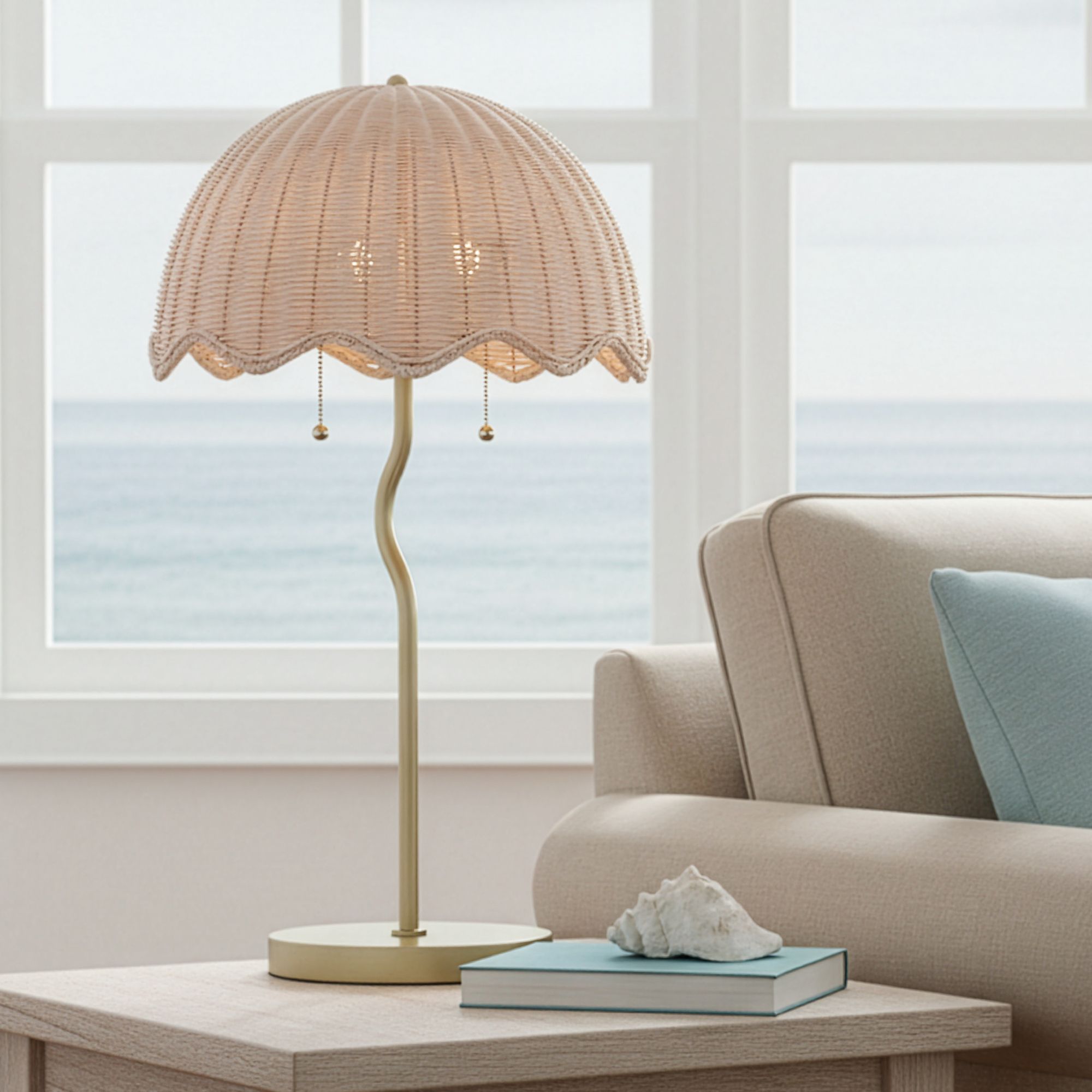 Possini Euro Brella 24 1/4"H Gold Rattan 2-Light Lamp Set with Dimmer