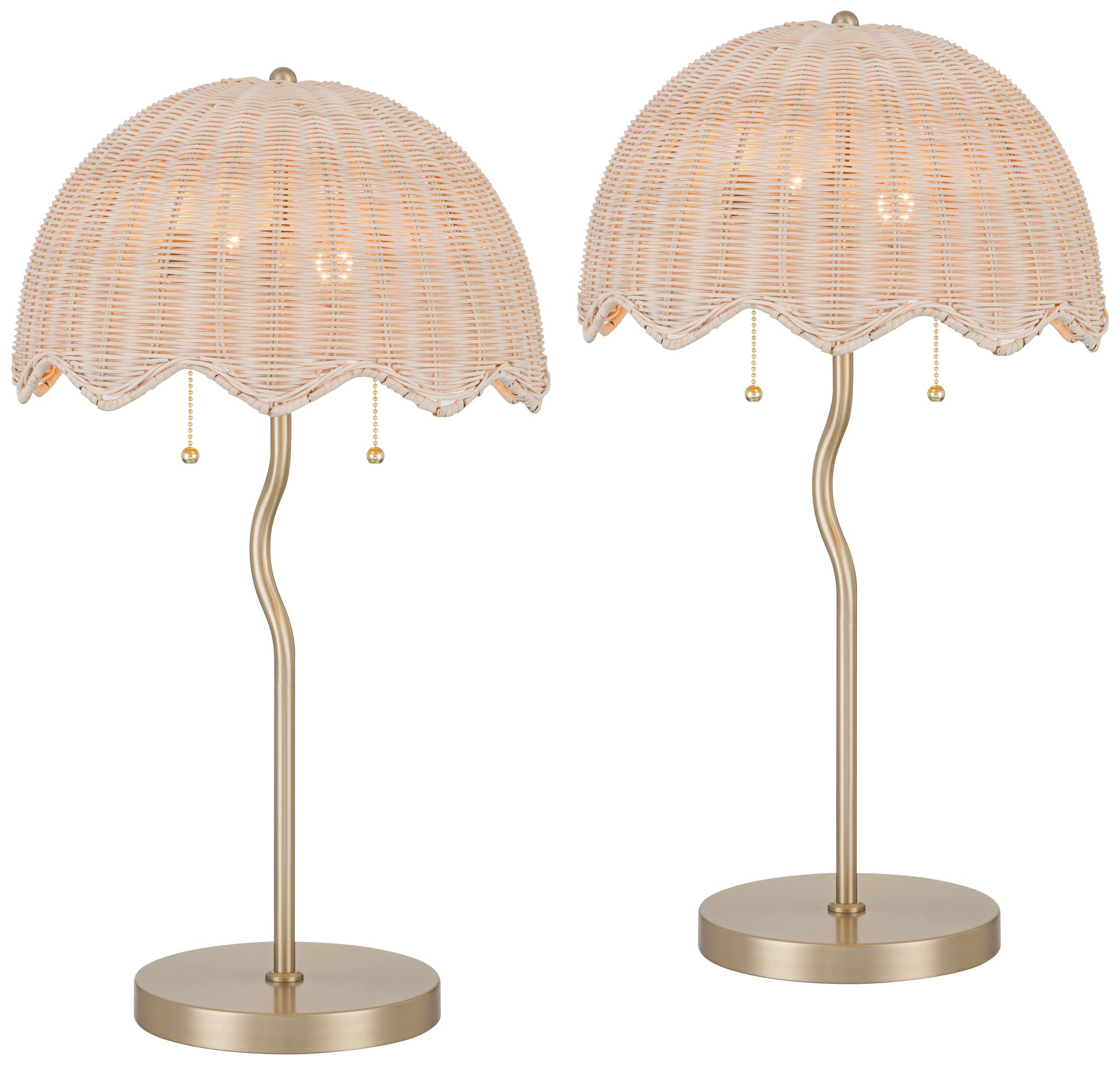 Image 2 Possini Euro Brella 24 1/4"H Soft Gold Rattan 2-Light Table Lamp Set