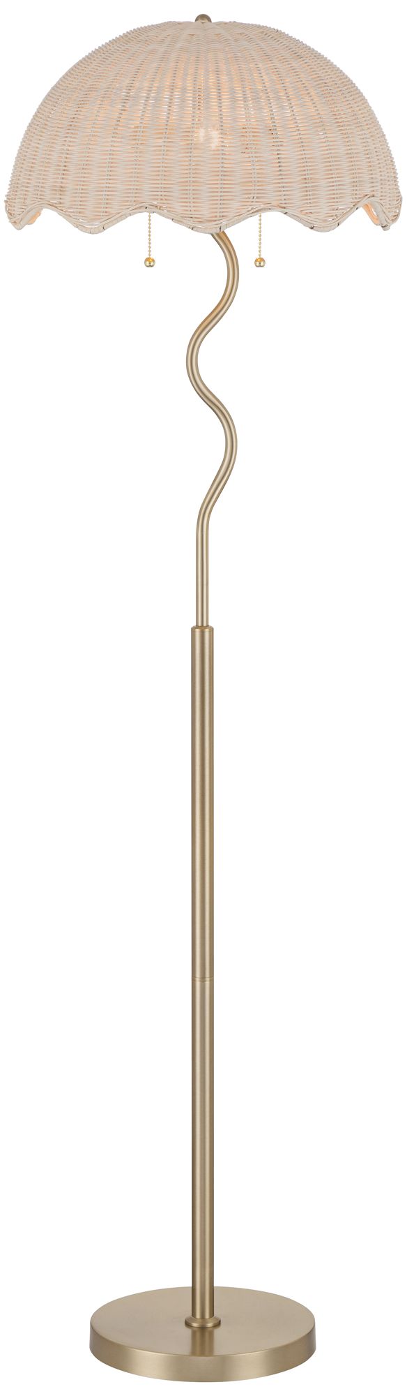 Image 2 Possini Euro Brella 58"H Gold Rattan 2-Light Pull-Chain Floor Lamp