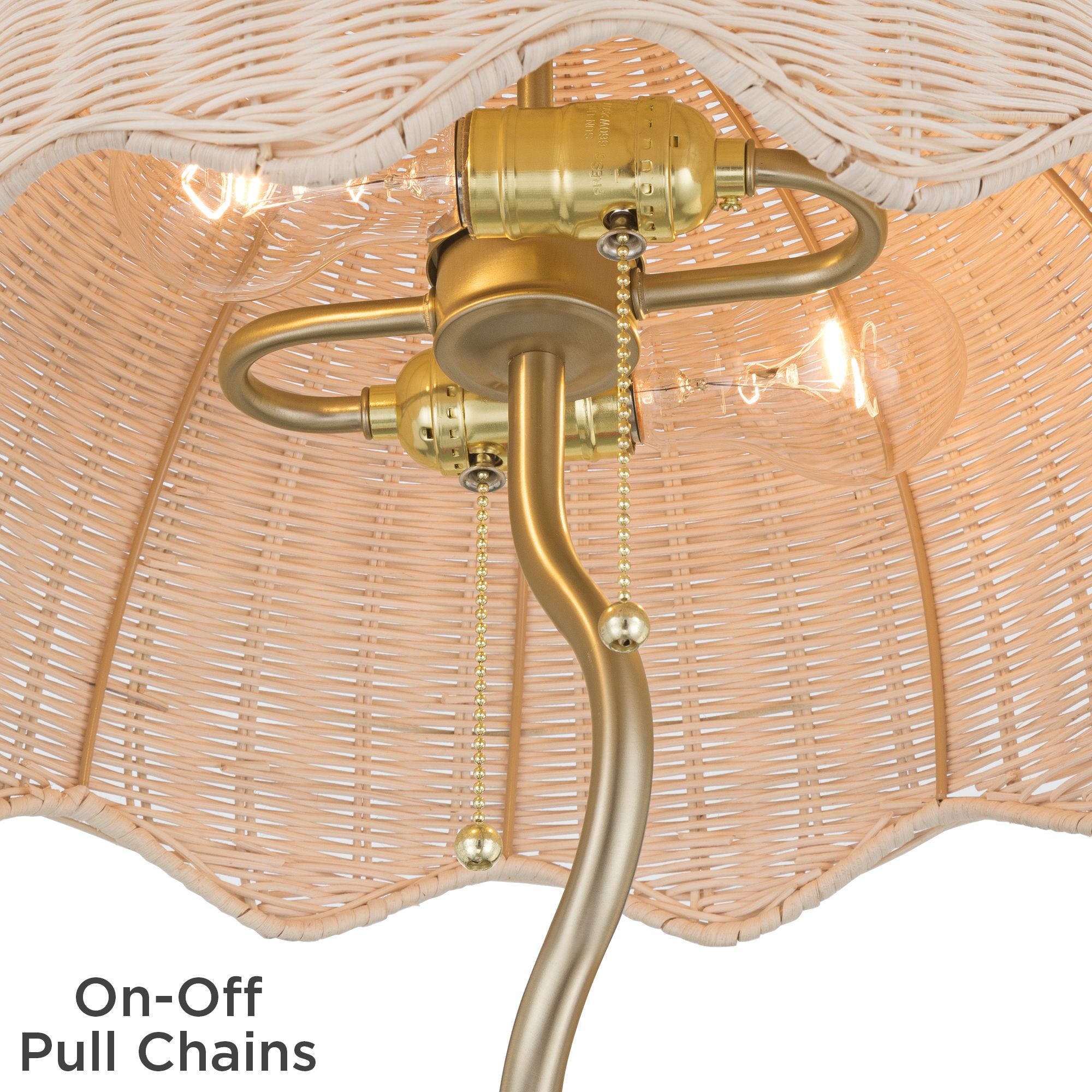 Image 4 Possini Euro Brella 58"H Gold Rattan 2-Light Pull-Chain Floor Lamp more views