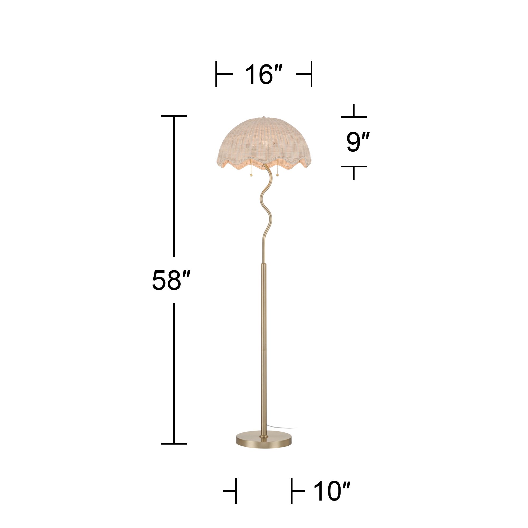 Possini Euro Brella 58"H Gold Rattan 2-Light Pull-Chain Floor Lamp