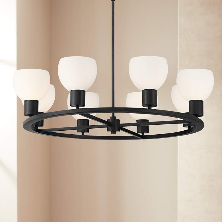 Image 1 Possini Euro Brennan 32 inch Wide Matte Black Round 8-Light Chandelier