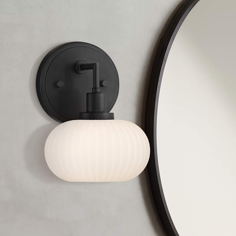 Image 1 Possini Euro Brennan 8" High Black and White Glass Modern Wall Sconce