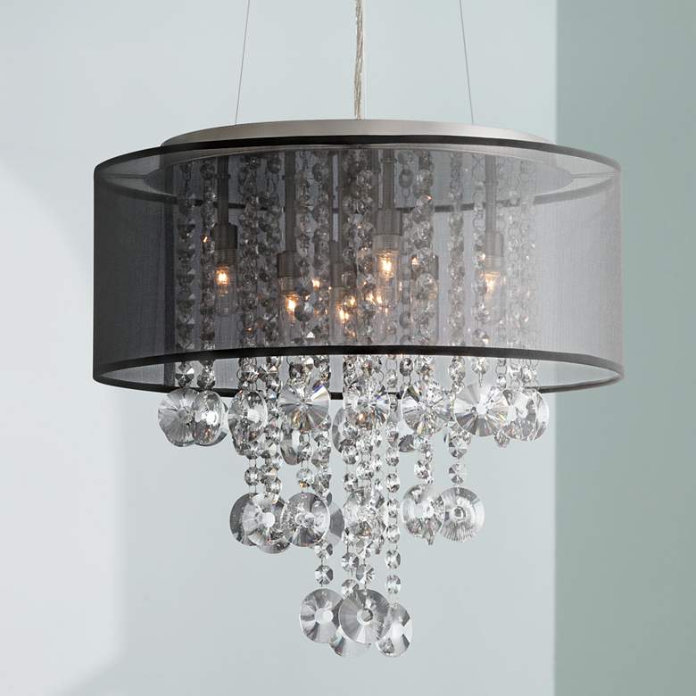 Image 1 Possini Euro Bretton Black Shade 18 inch Wide Crystal Chandelier