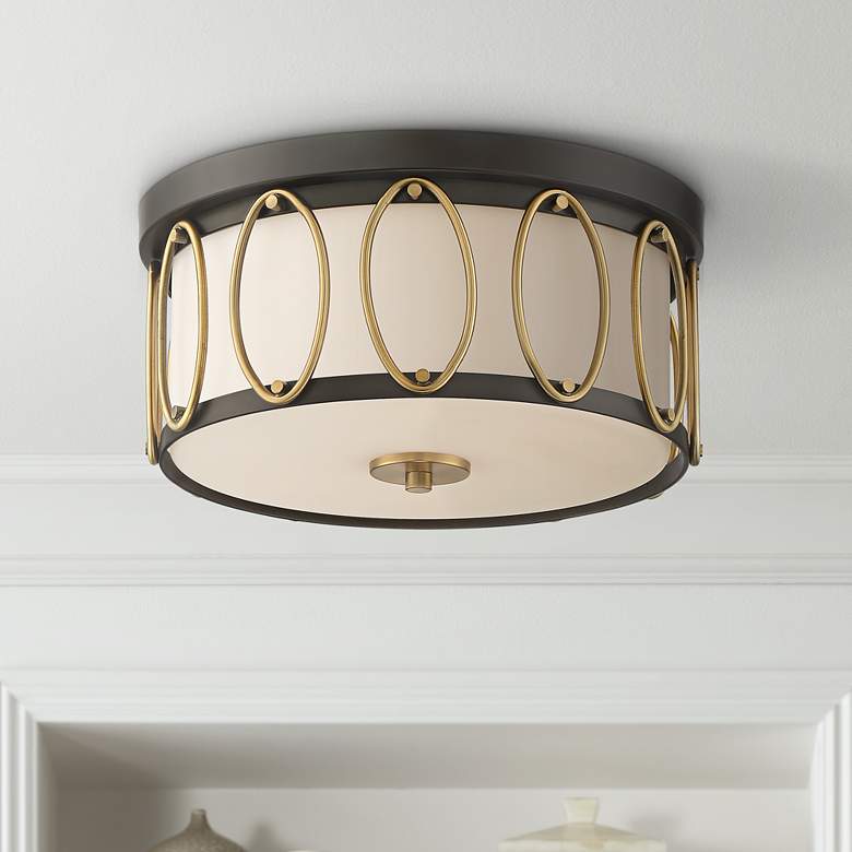Image 1 Possini Euro Bridger 13 1/2"W Bronze and Brass Ceiling Light