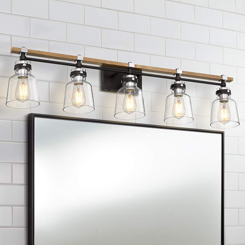Image 1 Possini Euro Broadway 41" Wide Black and Chrome 5-Light Bath Light