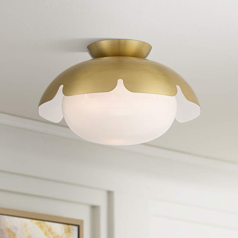 Image 1 Possini Euro Brock 12" Wide Antique Brass Ceiling Light