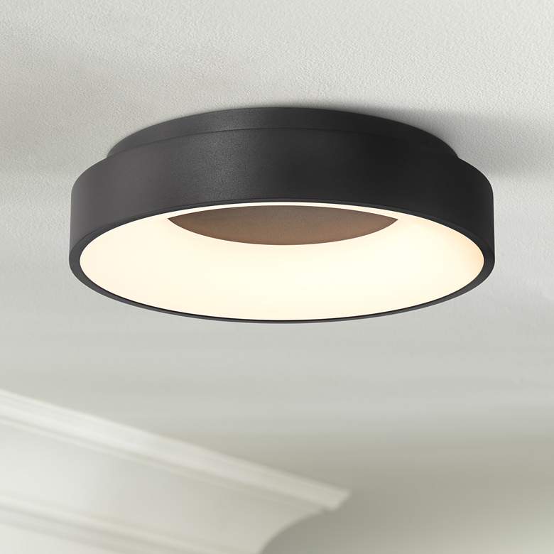 Image 1 Possini Euro Brock 15" Wide Sand Black Modern Disc LED Ceiling Light