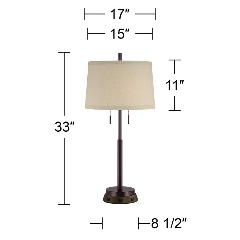 Image 7 Possini Euro Bronze Stick Table Lamp with USB Workstation Base more views
