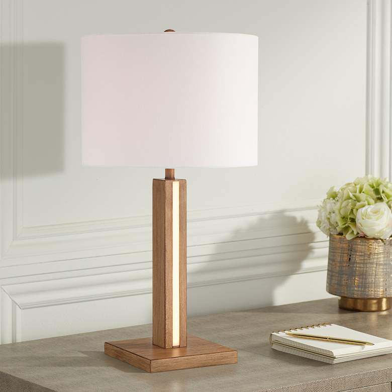 Image 1 Possini Euro Brookline 26 1/2" Faux Wood LED Night Light Table Lamp
