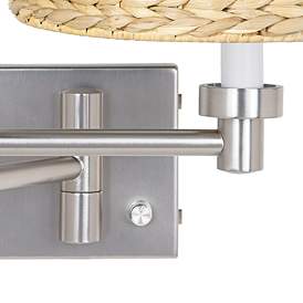 Image3 of Possini Euro Brushed Nickel and Woven Shade Swing Arm Wall Lamps Set of 2 more views