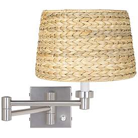 Image4 of Possini Euro Brushed Nickel and Woven Shade Swing Arm Wall Lamps Set of 2 more views