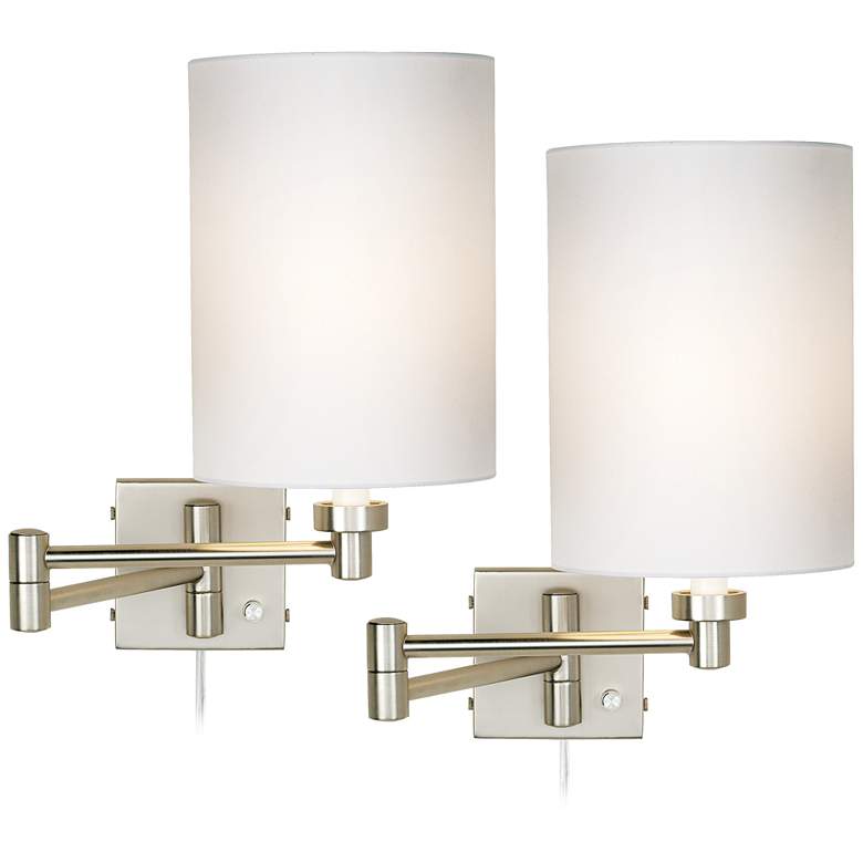 Image 1 Possini Euro Brushed Nickel Cylinder Swing Arm Wall Lamps Set of 2