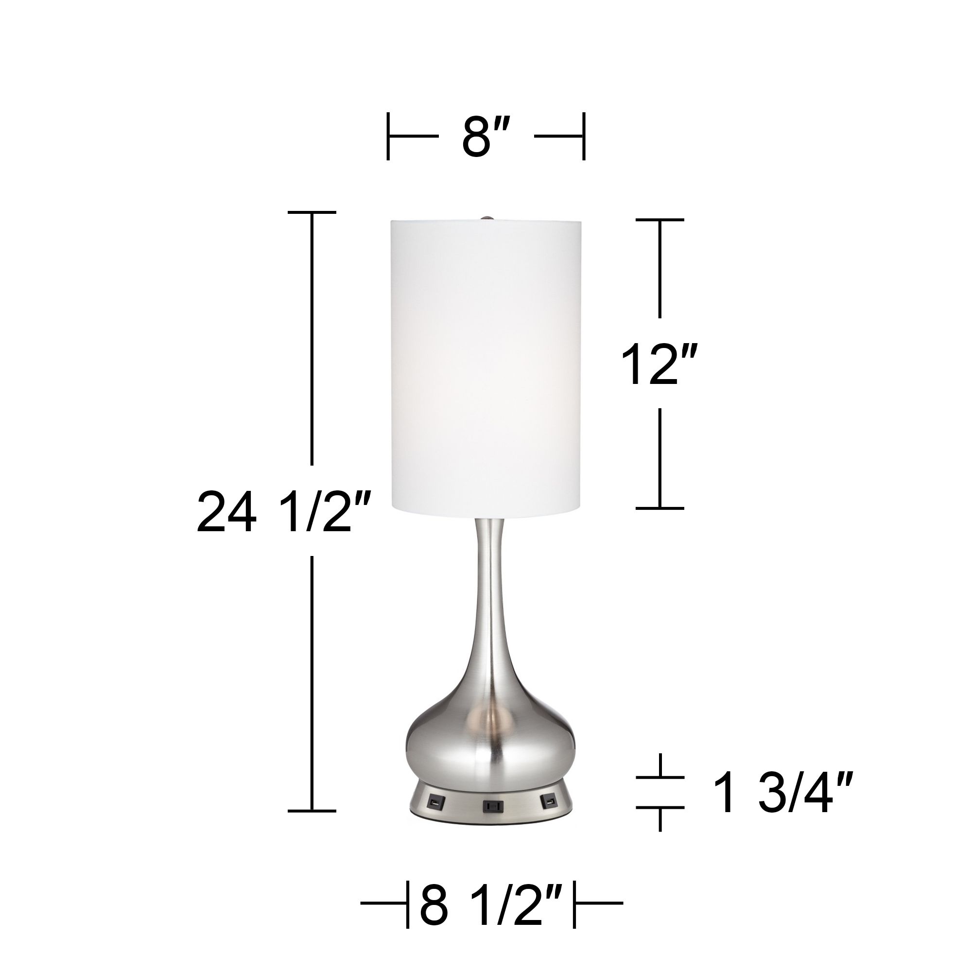 Possini Euro Brushed Nickel Droplet Table Lamp with USB Workstation Base
