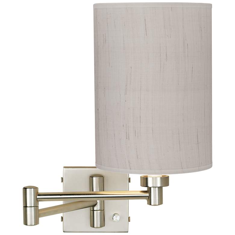 Image 1 Possini Euro Brushed Nickel Ivory Cylinder Plug-In Swing Arm Wall Lamp