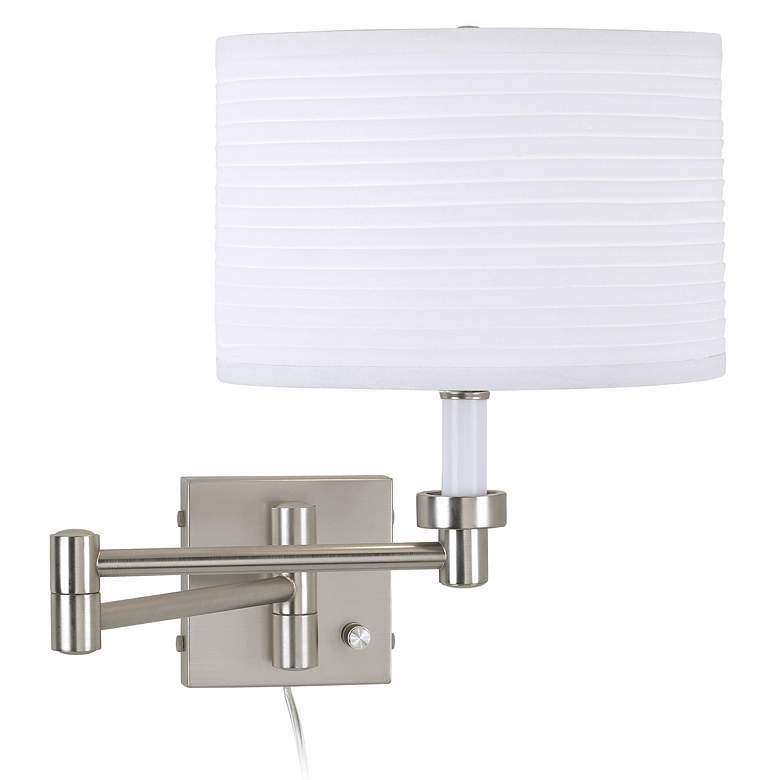 Image 1 Possini Euro Brushed Nickel Plug-In Swing Arm Wall Lamp