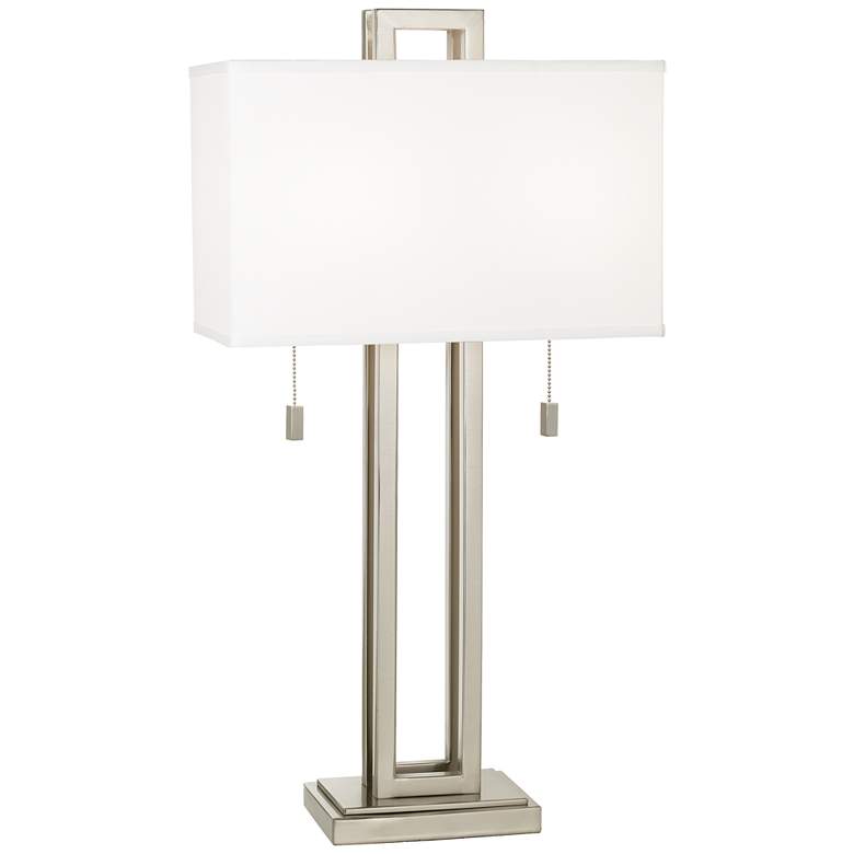 Possini Euro Brushed Nickel Rectangle Lamp with Table Top Dimmer