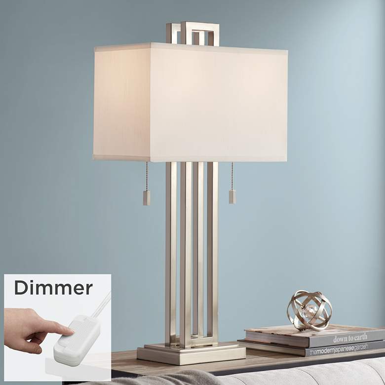 Possini Euro Brushed Nickel Rectangle Lamp with Table Top Dimmer