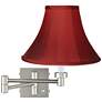 Possini Euro Brushed Nickel Red Silk Shade Plug-In Swing Arm Wall Lamp in scene